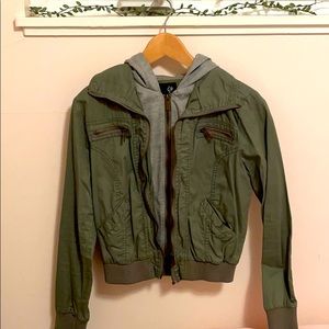 Faux hoodie zip up jacket